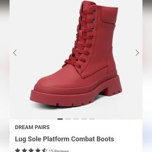 Dream Pairs Red Lug Sole Platform Combat Boots